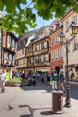 COLMAR, FRANCE, MAY 26, 2012 - People visit the old city of Colmar with it´s half-timbered housesのeditorial素材