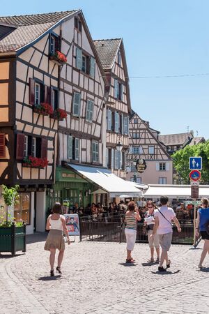 COLMAR, FRANCE, MAY 26, 2012 - People visit the old city of Colmar with it´s half-timbered housesのeditorial素材