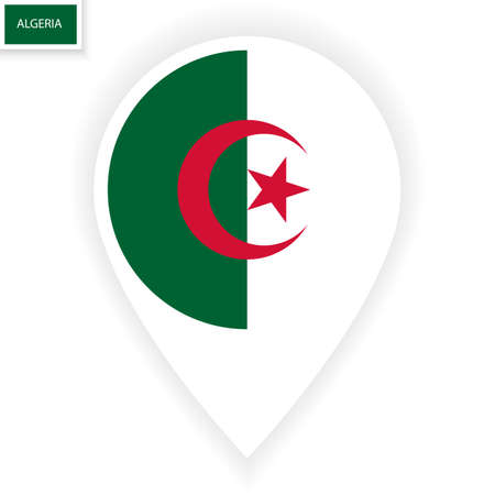 Algeria marker icon with shadow on white background. Algerian pin icon with white border isolated on white background.のイラスト素材