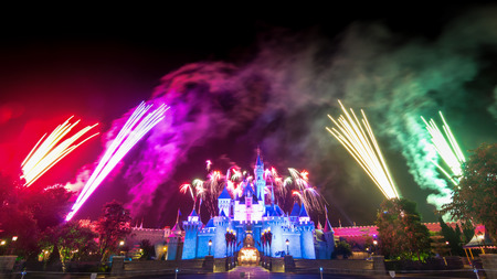 Hong Kong DisneyLand, November 24, - Cinderela Castle And The Famous Stars Firework Show Every Night Of DisneyLand, Hong Kong 2014のeditorial素材