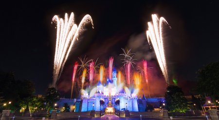 Hong Kong DisneyLand, November 24, - Cinderela Castle And The Famous Stars Firework Show Every Night Of DisneyLand, Hong Kong 2014のeditorial素材