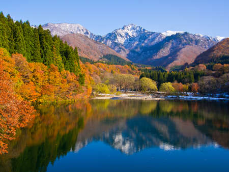 Daigenta lake in autumn, Japanの写真素材