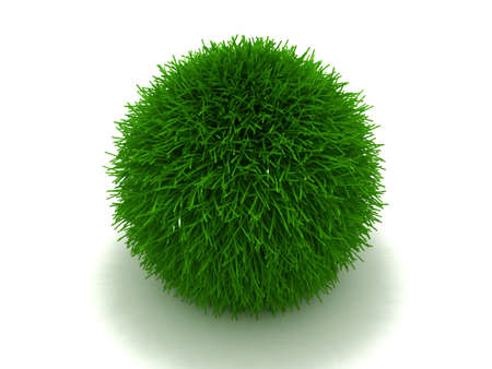 Furry ball rendered with a green grass textureの写真素材