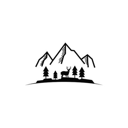 Simple mountain  with line art style and a wilder feel in the forest.のイラスト素材