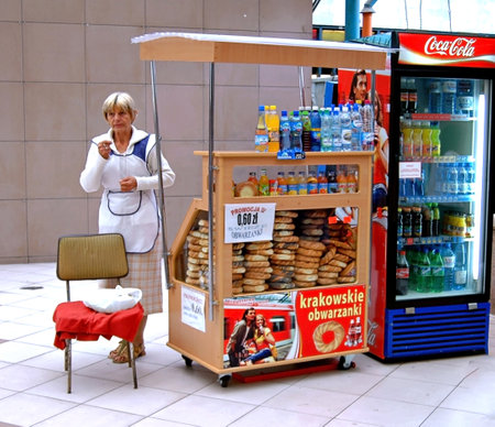 These street hawker photo was taken in Warsaw, Europeのeditorial素材