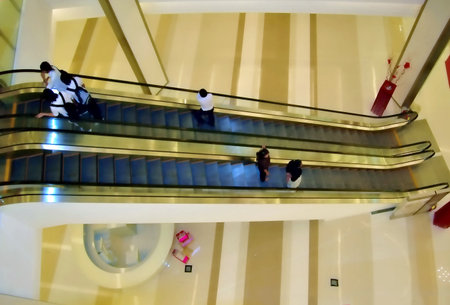 Escalators in a shopping mall, Bangkok, Thailand, Asiaの写真素材