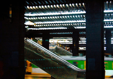 Escalator in the subway station in Europeの写真素材