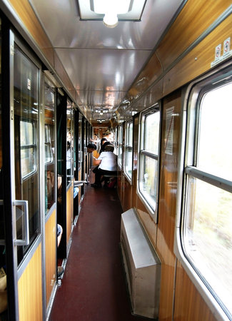 Interior view of a train carriageの写真素材