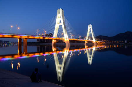 The reflection of the bridge at nightのeditorial素材