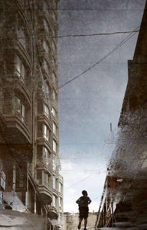 Children after school, water reflection on floorのeditorial素材