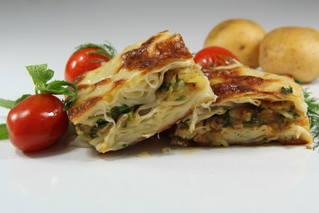 borek Turkish cheese pie isolated on white backgroundの写真素材