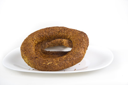 Turkish traditional breakfast bagel simit isolated on white background