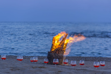 bonfire on the beach mediterranean seaの写真素材