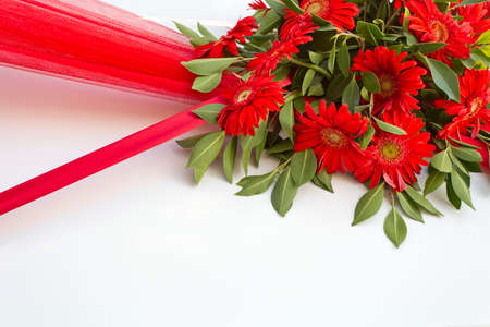 bouquet of flowers on wedding carの写真素材