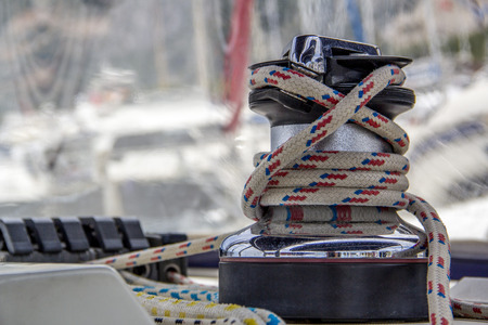 sailing yacht equipment block with main sheet rope