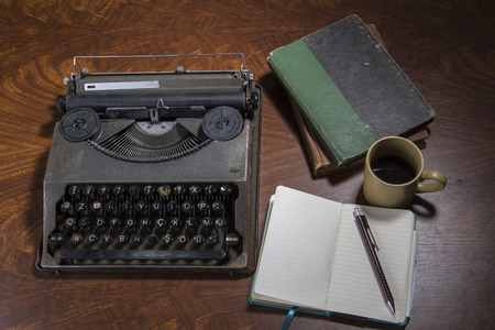 typewriter cofee and notebookの写真素材