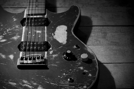 old  electric guitar black and whiteの写真素材