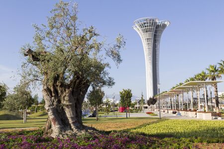 Antalya, Turkey - June 06, 2016 Tower of Antalya Botanic Expo 2016. Botanic Expo takes place April 23 - October 30,2016 with expected 8 million visitors.Expo tower is 114m high.のeditorial素材
