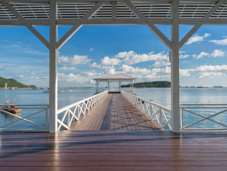Asdang bridge the wooden jetty at Srichang Chonburi Thailandの写真素材
