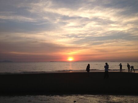 Bangsaen beach sunsetの写真素材