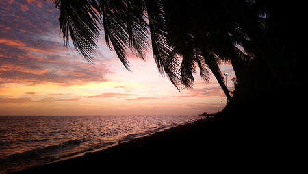 Beautiful sunset on Bangsaen Beach. / Chonburi, Thailand.の写真素材