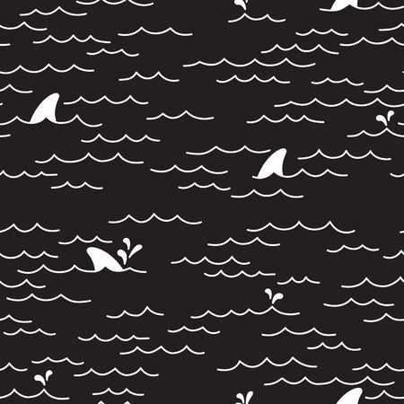 Sea Ocean Shark doodle Seamless pattern black / wallpaper / backgroundのイラスト素材