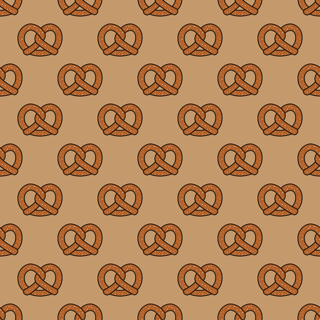Pretzel cookie baked snack doodle vector seamless pattern isolated wallpaper background brownのイラスト素材