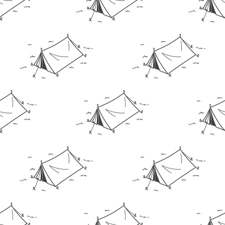 Camping tent picnic seamless pattern vector wallpaper background white.のイラスト素材