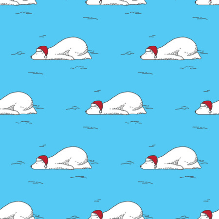 Polar bear seamless pattern, sleeping Christmas isolated vector.のイラスト素材