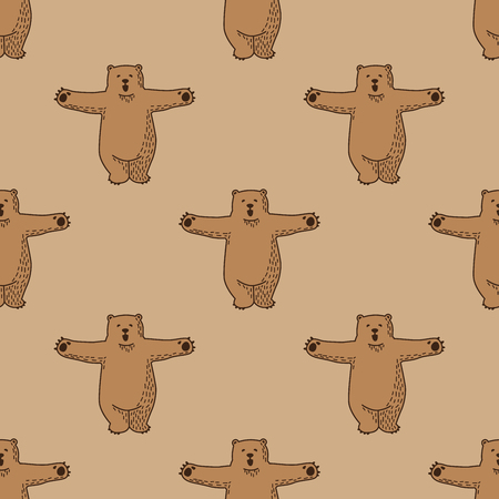Polar bear hello seamless pattern vector isolated wallpaper brown background.のイラスト素材