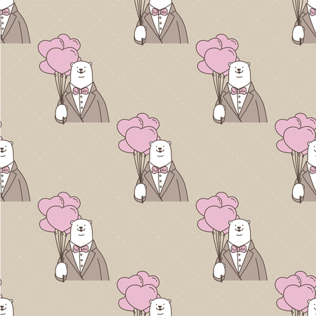 Bear polar bear Seamless Pattern vector heart Love valentine balloon isolated wallpaper background brown pinkのイラスト素材