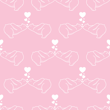 Bear polar bear Seamless Pattern red heart Kiss Love valentine isolated wallpaper background pinkのイラスト素材