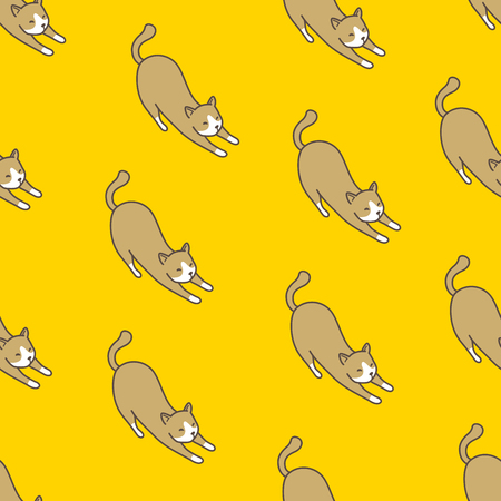 Cat Seamless Pattern vector kitten Doodle wallpaper background isolated yellowのイラスト素材