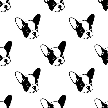 dog Seamless Pattern freach bulldog head vector isolated background wallpaper whiteのイラスト素材