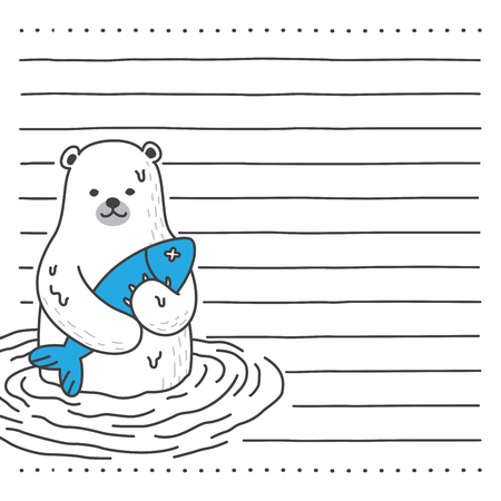 bear polar bear vector catch fish letter paper note illustration character cartoonのイラスト素材
