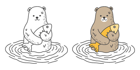 bear vector polar bear catch fish icon logo illustration doodle character cartoonのイラスト素材