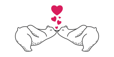 Bear Polar bear vector kiss Heart valentine illustration cartoon characterのイラスト素材