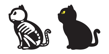 Cat vector Skull Halloween icon bone skeleton illustration doodle cartoonのイラスト素材