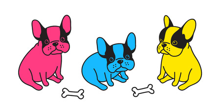 vector french bulldog icon  bone doodle character illustration pop art cartoonのイラスト素材
