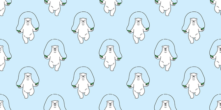 bear skipping rope Polar bear Seamless Pattern isolated doodle Vector wallpaper tile background blueのイラスト素材