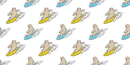 bear isolated Polar Bear surf seamless pattern ocean wave vector illustration wallpaper background doodleのイラスト素材