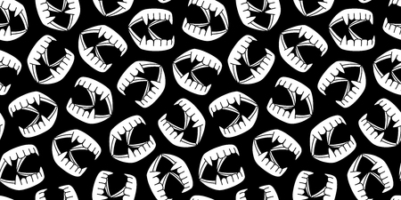 Halloween isolated Dracula teeth vector seamless pattern wallpaper background blackのイラスト素材