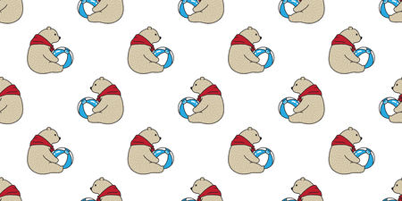 Bear seamless pattern vector Polar Bear cartoon red scarf ball illustration doodle isolated wallpaper backgroundのイラスト素材
