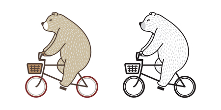 Bear vector Polar Bear ride bicycle doodle illustration character cartoonのイラスト素材