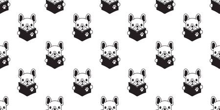Dog seamless pattern vector french bulldog pug isolated reading book background repeat wallpaperのイラスト素材
