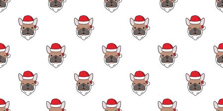 Dog seamless pattern french bulldog vector Christmas Santa Claus scarf isolated tile background repeat wallpaperのイラスト素材