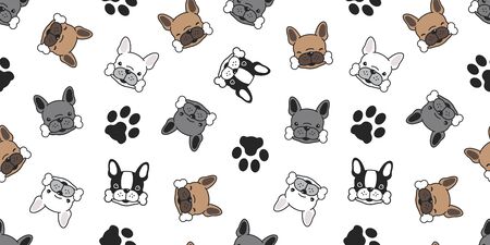 Dog seamless pattern vector french bulldog pug dog paw cartoon isolated wallpaper backgroundのイラスト素材