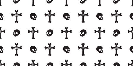 skull seamless pattern Halloween vector crossbones Christ Cross bone Ghost poison tile background scarf isolated repeat wallpaperのイラスト素材