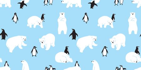 bear seamless pattern polar bear vector penguin Christmas scarf isolated cartoon illustration tile background repeat wallpaperのイラスト素材