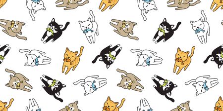 cat Seamless pattern vector kitten calico fish salmon cartoon scarf isolated tile background repeat wallpaper doodle illustrationのイラスト素材